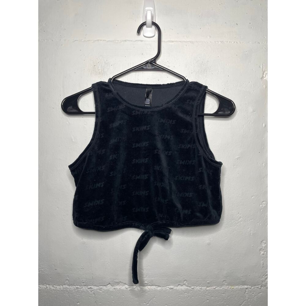SKIMS Logo Velour Tie Tank in Onyx Black Womens Size Small